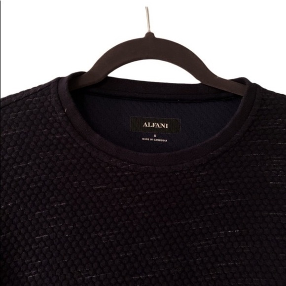 Alfani Slim Mens Sweater Blue Crewneck Textured SpaceDye Gray White Long Sleeve - Picture 2 of 6